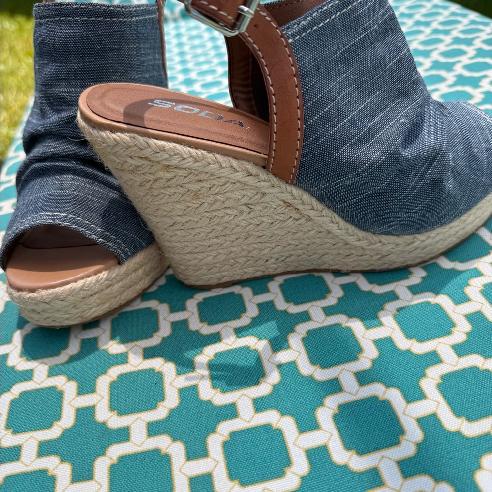Soda Blue and Brown Wedge Shoes with Casual Comfort